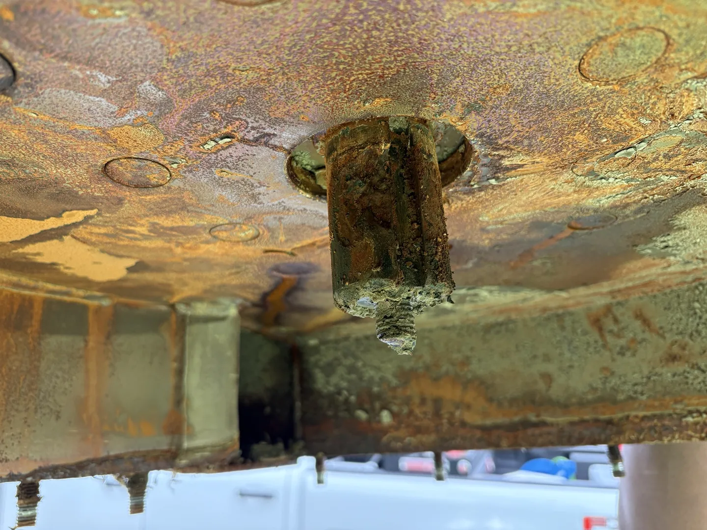 Existing pump shaft end and surrounding circular housing