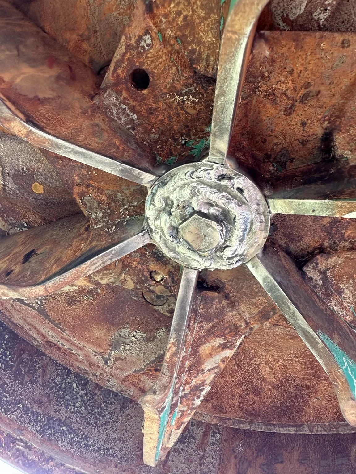 Weld around the center connection of the sewage-pump assembly repaired in Collinsville