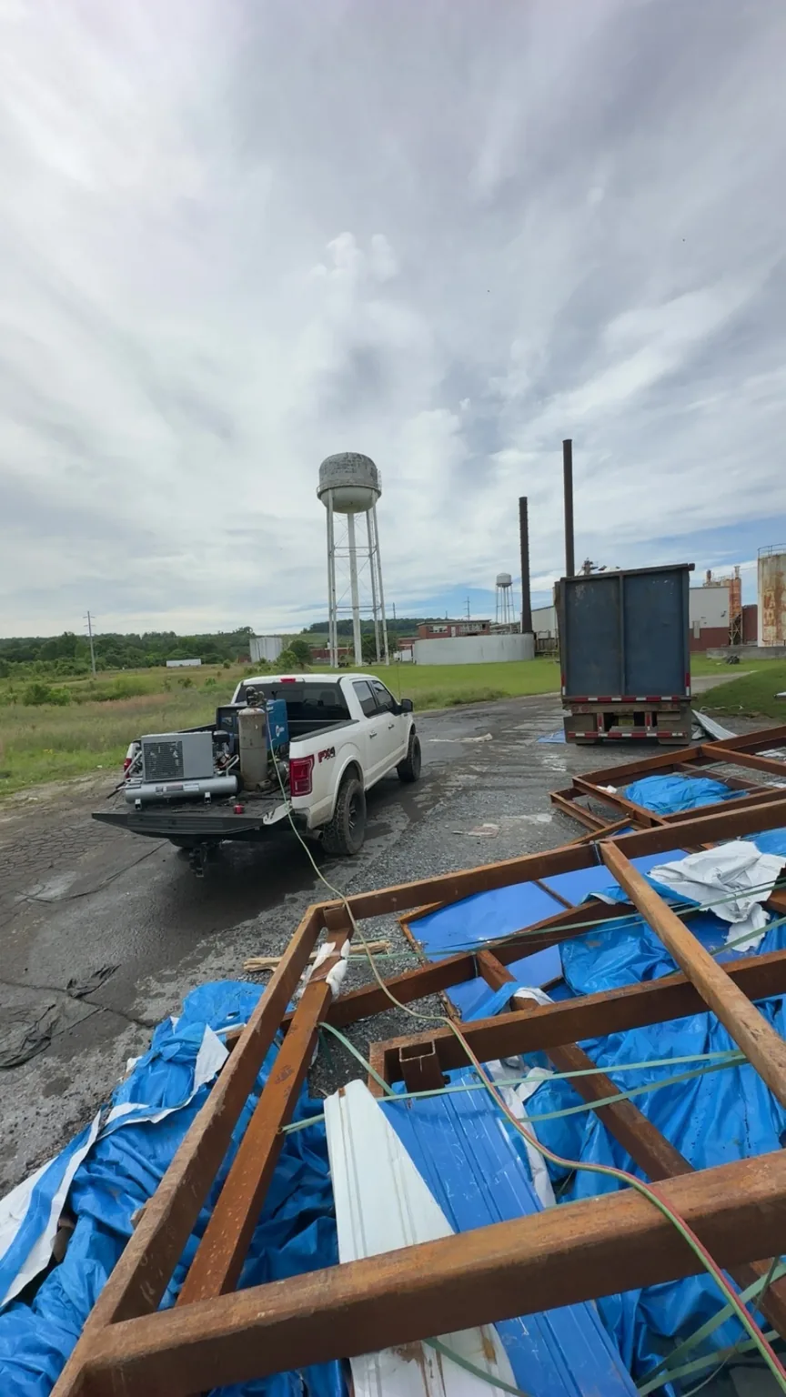 K&G Welding mobile service truck and equipment at a commercial steel project