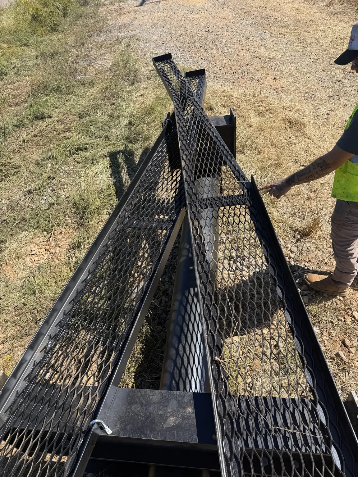 Lengthwise view of the billboard frame rails, expanded-metal decking and crossmembers