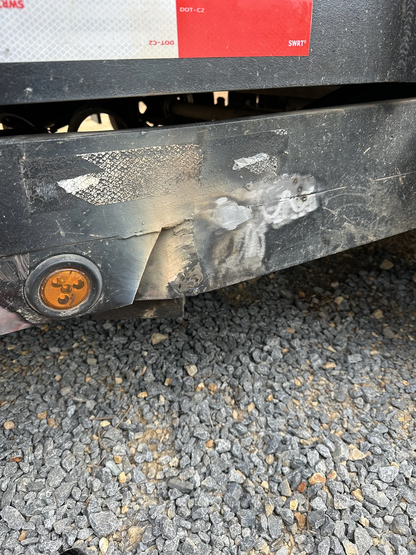 Completed welded steel trailer frame repair