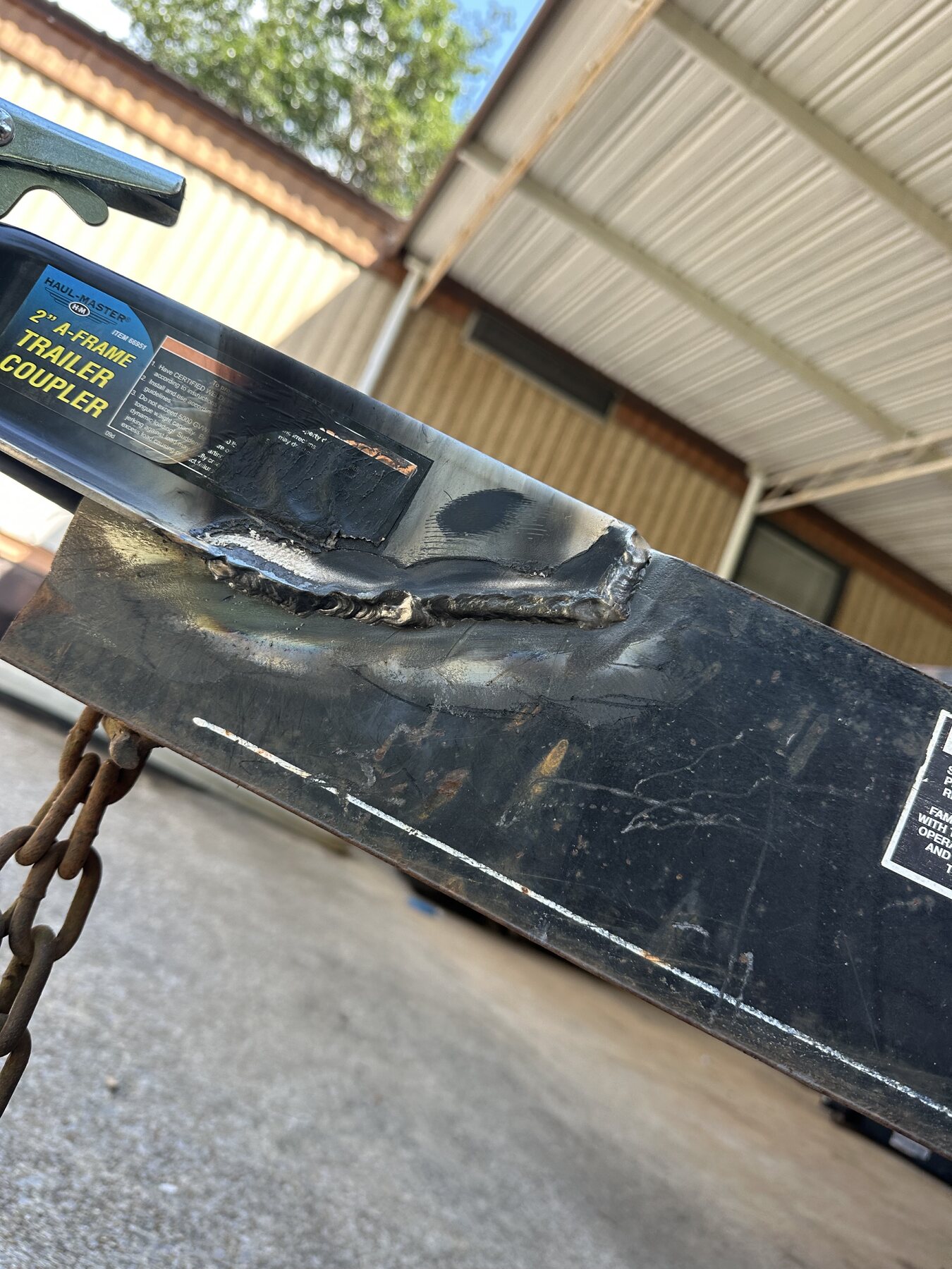 New trailer hitch positioned for welding