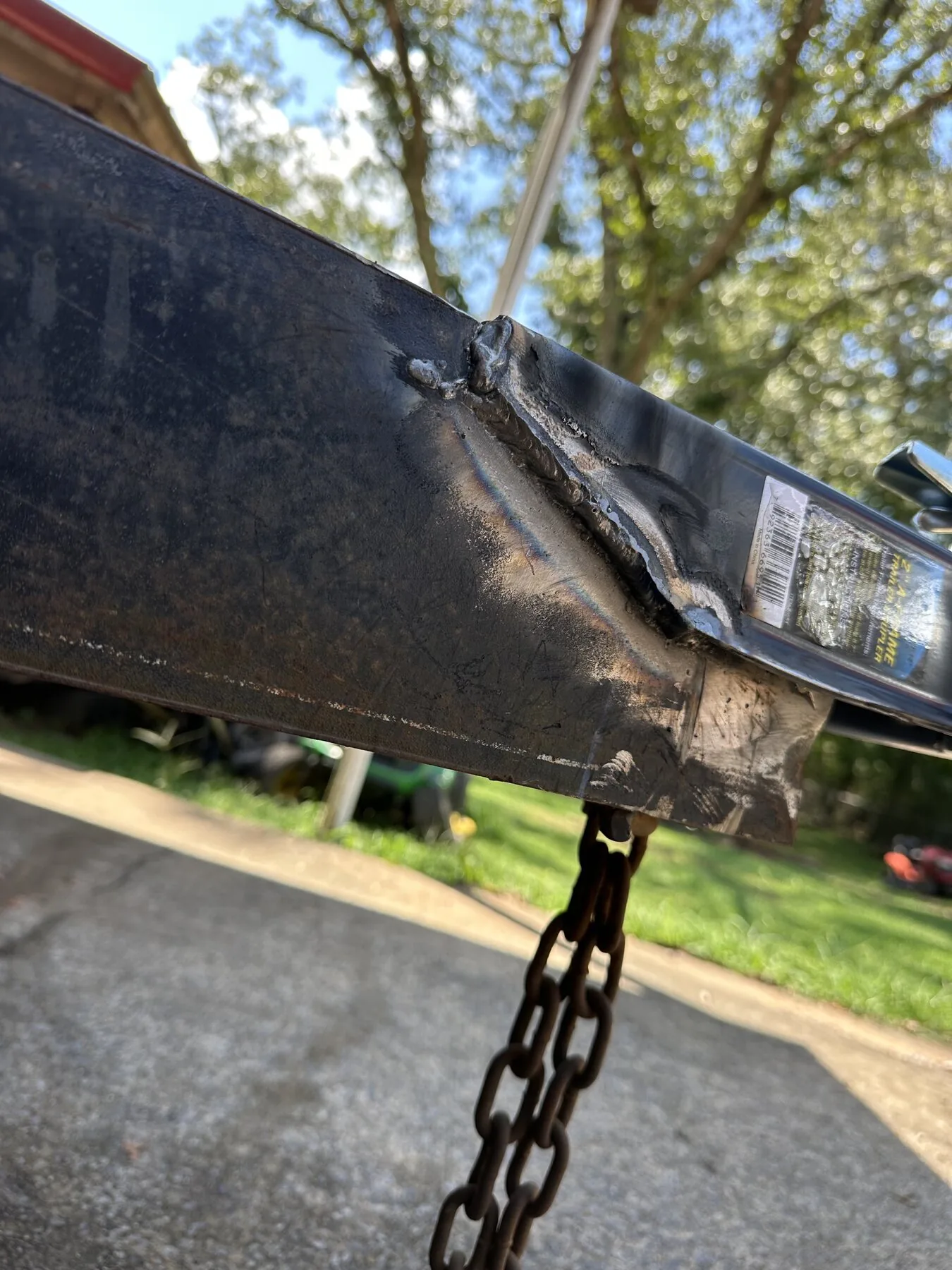 Completed weld on replacement trailer hitch in Anniston AL