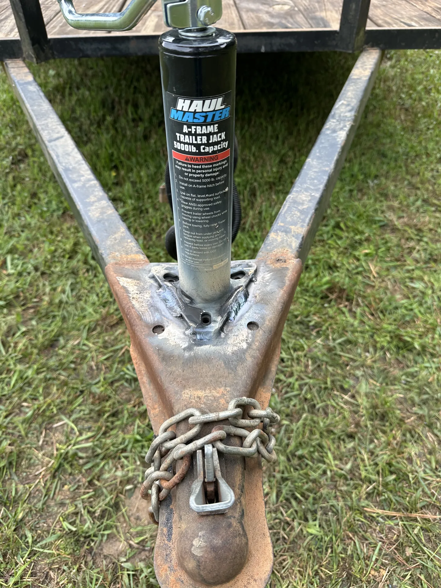 Replacement trailer jack welded to the trailer tongue